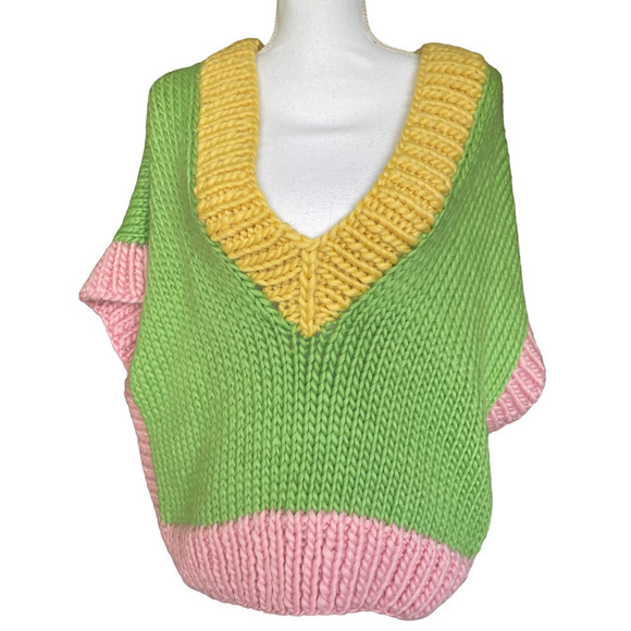 Free People Hope Macaulay Cartoon Vest Top Sz L/XL Chunky Knit Handmade Luxury - Picture 6 of 14